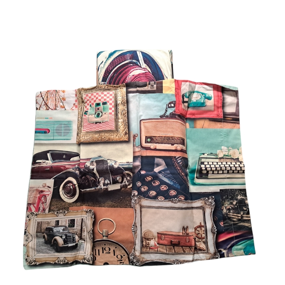 VTG RETRO INSPIRED Twin size duvet cover pillowcase cotton graphics nostalgia